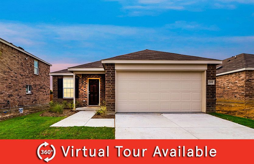 The Becket, a one-story home with 2-car garage, shown with Home Exterior N