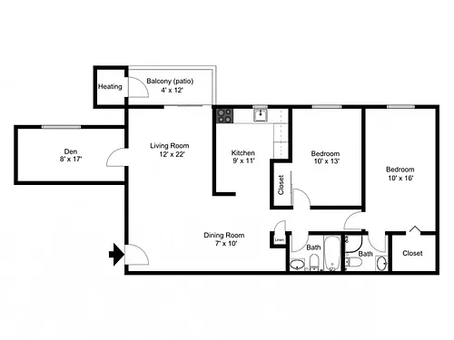 Floor plan 2BR/2BA W/ Den