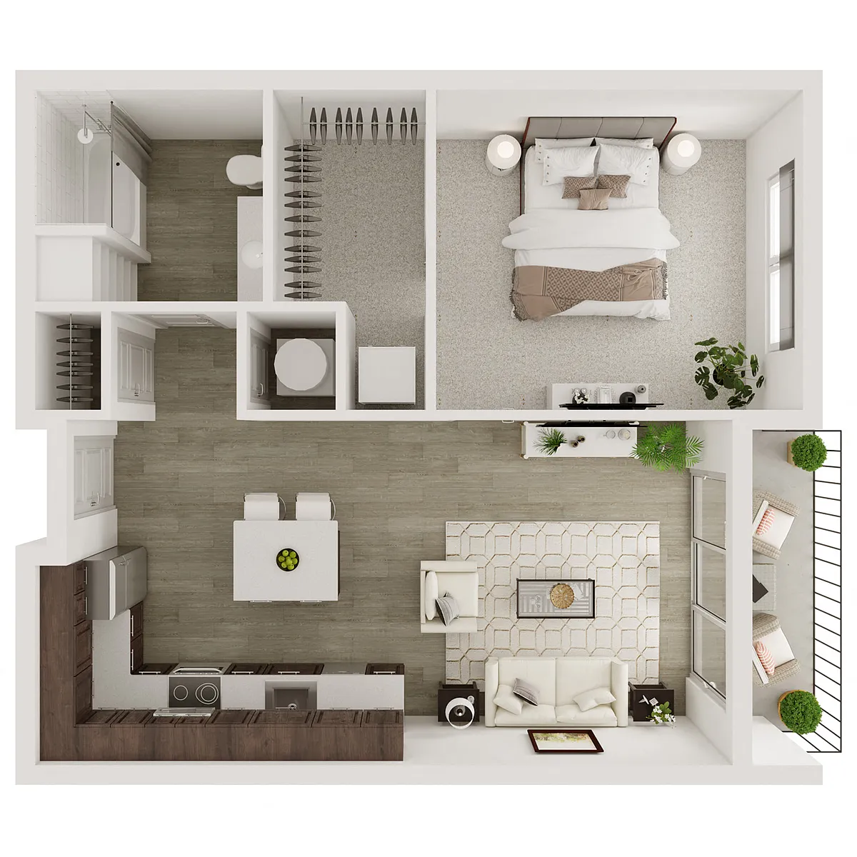 Floor plan 1 Bedroom, 1 Bathroom - 695 SF