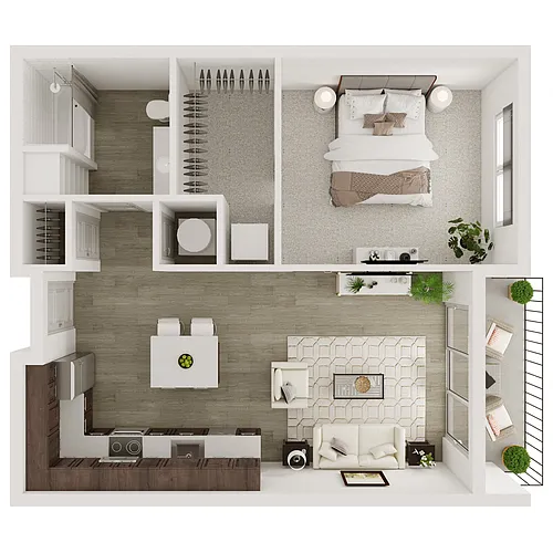 Floor plan 1 Bedroom, 1 Bathroom - 695 SF