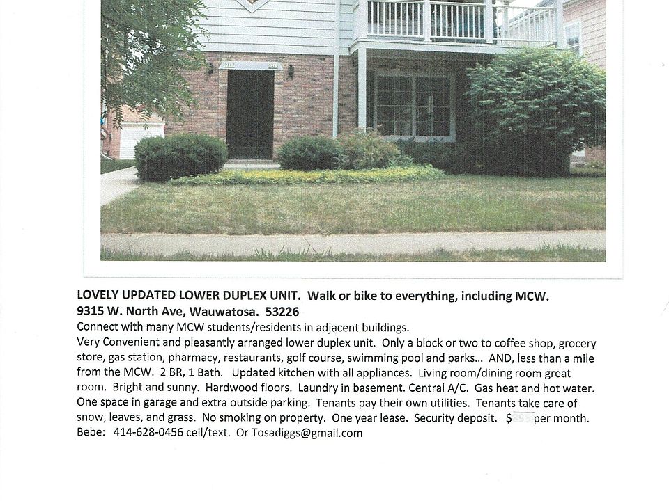 Exterior 9315-9317 W North Ave. 9315 is the lower unit