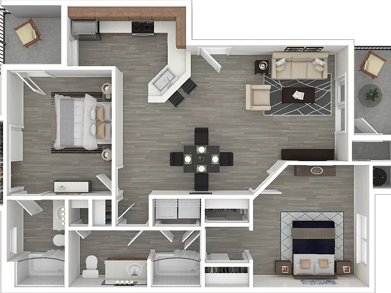 2 BD / 2 BA, 913-928 SF
