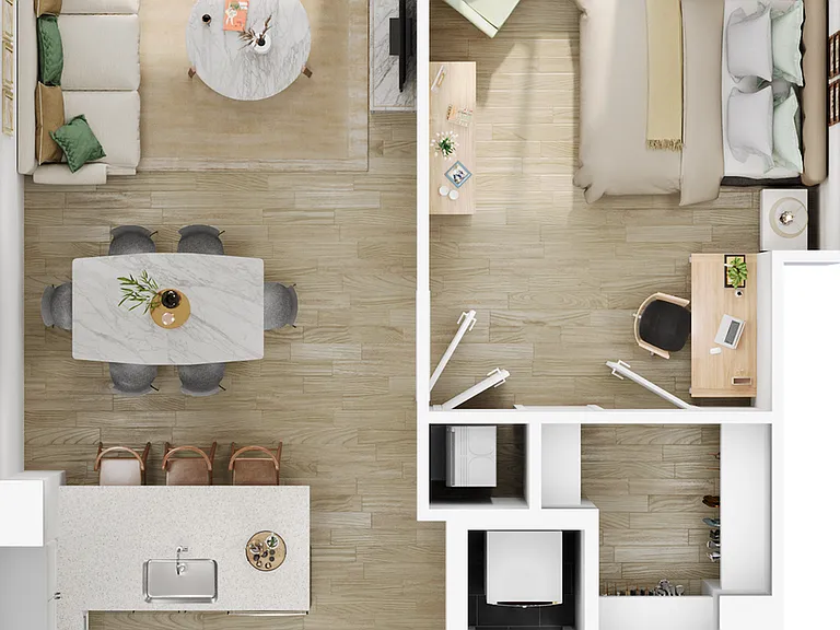 Experience modern living with this chic and efficient apartment layout. Experience modern living with this chic and efficient apartment layout.