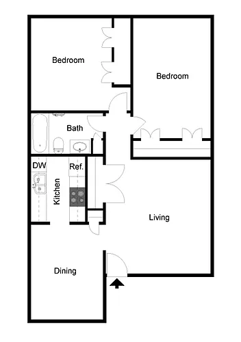 Floor plan 2 Bedroom 1 Bath-B1B