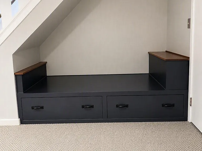 Under stairs bench with storage