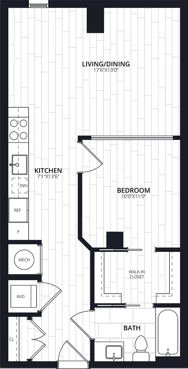 Floor plan 1 Bed/1 Bath JR-AJ13