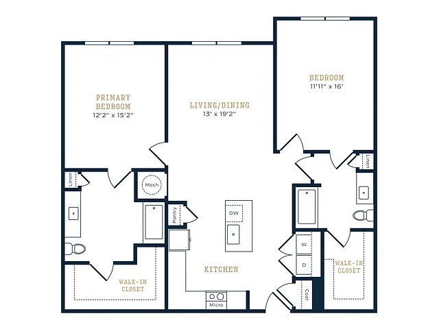 Floor plan 2 Bed, 2 Bath A