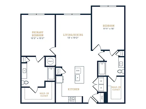 Floor plan 2 Bed, 2 Bath A