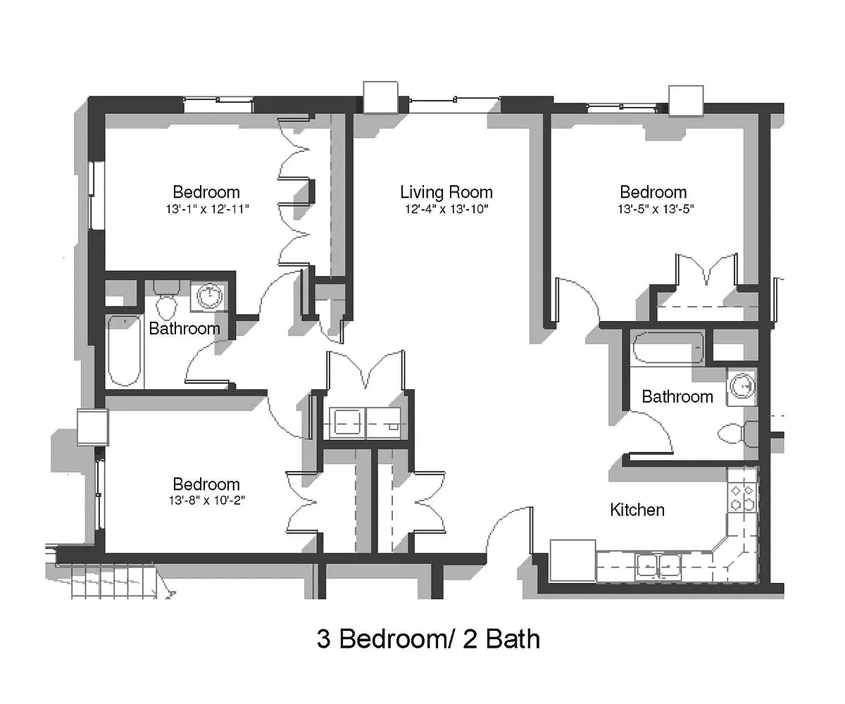 Floor plan 3 Bed 2 Bath | 1260 sqft