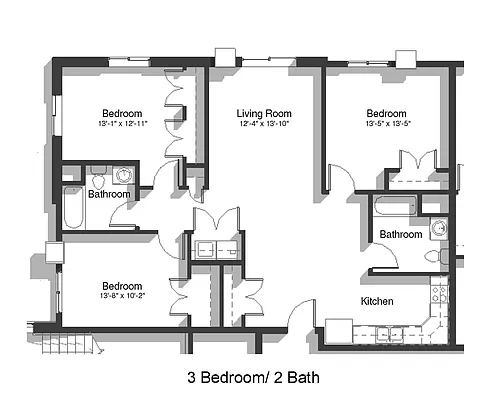 Floor plan 3 Bed 2 Bath | 1260 sqft