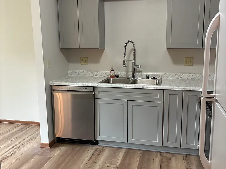 Kitchen with new dishwasher and pull down faucet