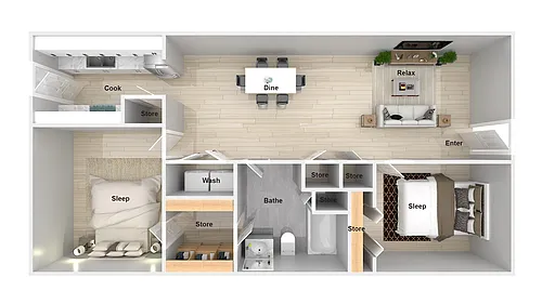 Floor plan 2 Bedroom 1 Bathroom Renovated