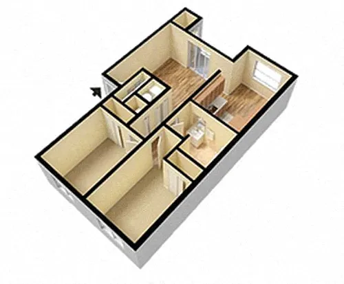 Floor plan 2 Bed 1 Bath 60% AMI