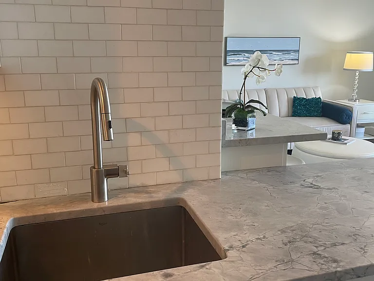 Deep stainless steel sink.
