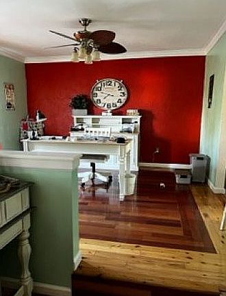 Office with walkout to deck.