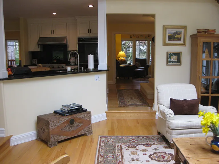 Family room looking into the kitchen & office.