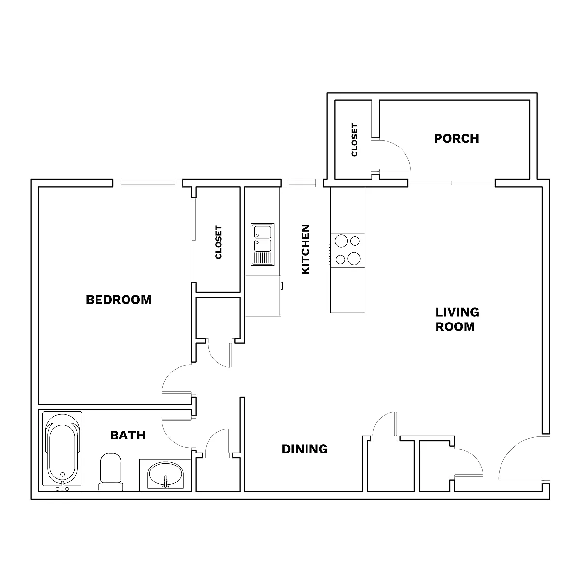 Floor plan 1x1 680 sqft - Classic