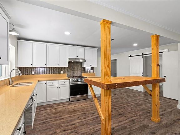 Kitchen with backsplash, dark wood finished floors, under cabinet range hood, and stainless steel appliances