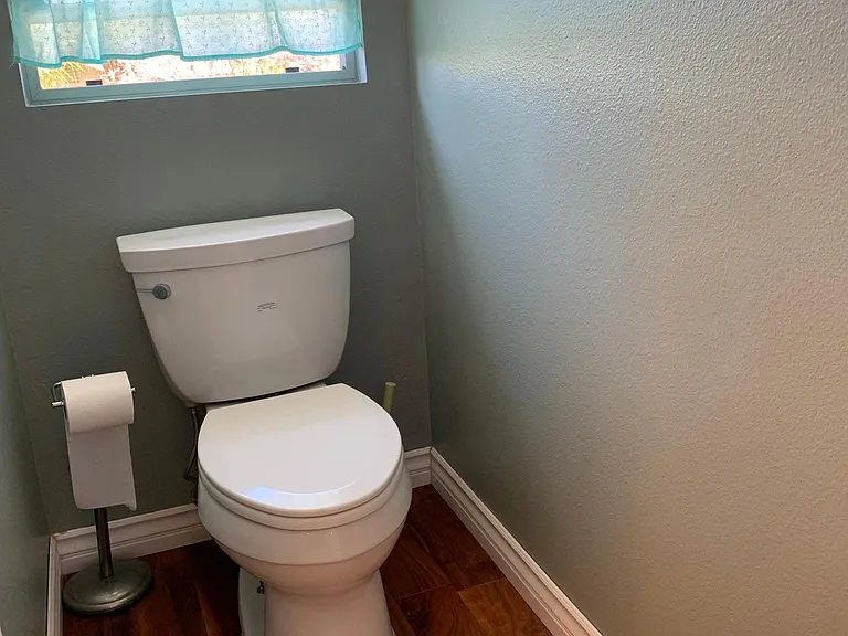 Cozy hardwood floor toilette in master bedroom.