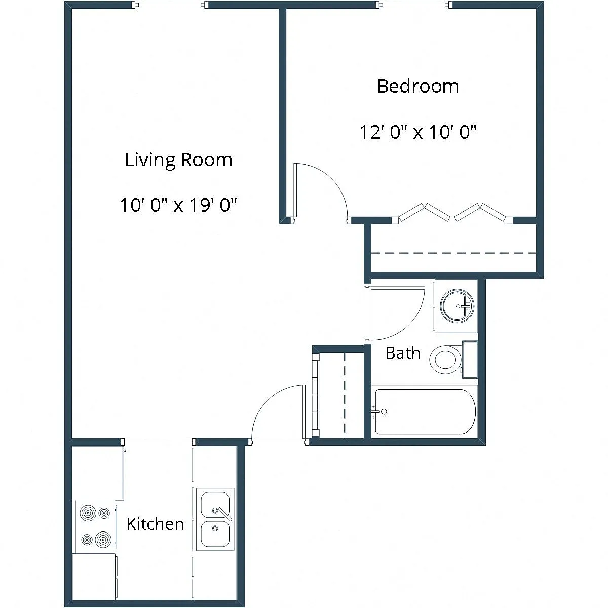 Floor plan One Bedroom 11D