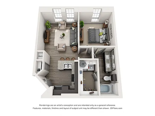 Floor plan THE BLACKWELL 644 sf
