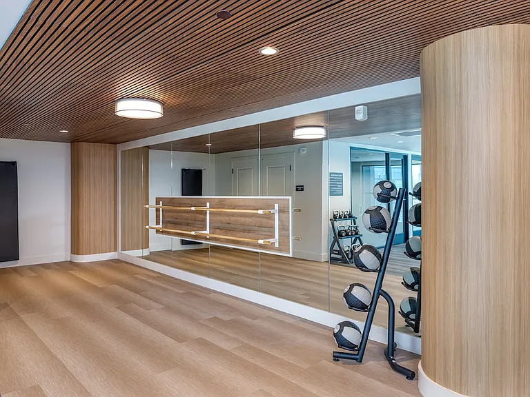 2nd floor fitness center with barre equipment