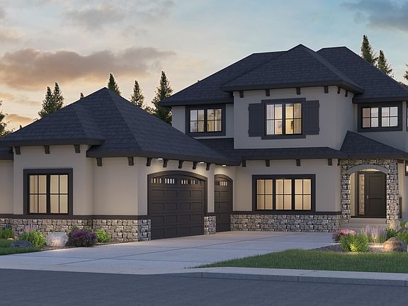 Exterior front view of the Lavello 2 model with a side facing garage by Brookfield Residential in Ca