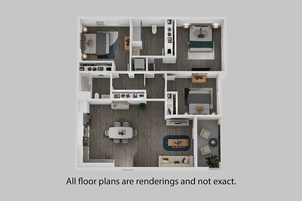 Floor plan Three Bedroom + Two Bathroom 1435 sf