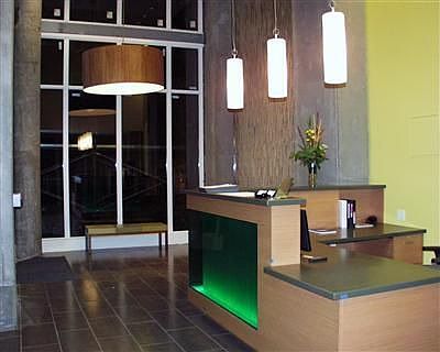 Main Lobby with floor to ceiling water feature