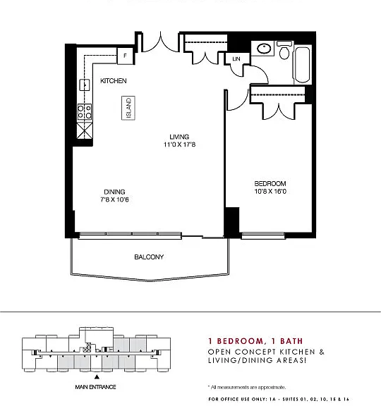 1 Bedroom, 1 Bath suite with spacious living room & dining area!