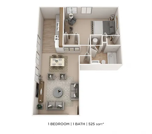 Floor plan One Bedroom- 525 sqft
