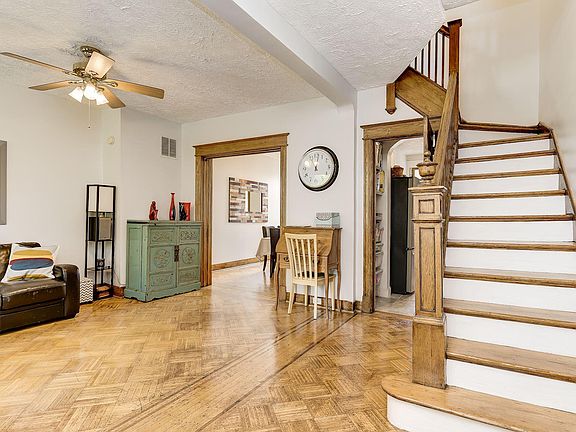 Living room with original, historic hardwood floors