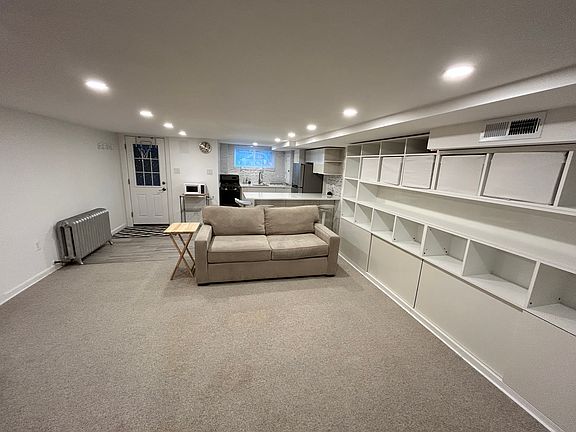 Large and open living room with kitchen