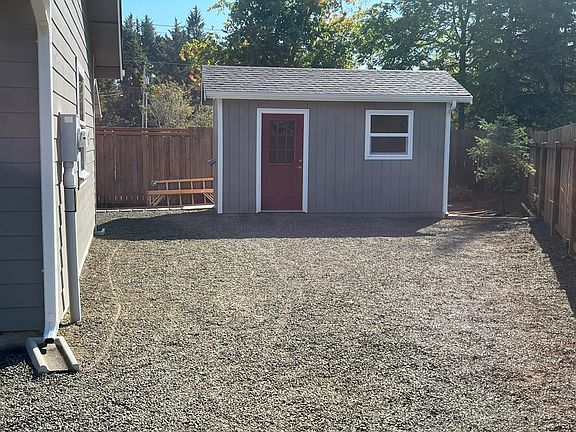 outdoor storage with fenced backyard