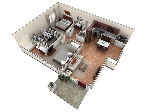 Floor plan 2 BR Designer Courtyard Garage