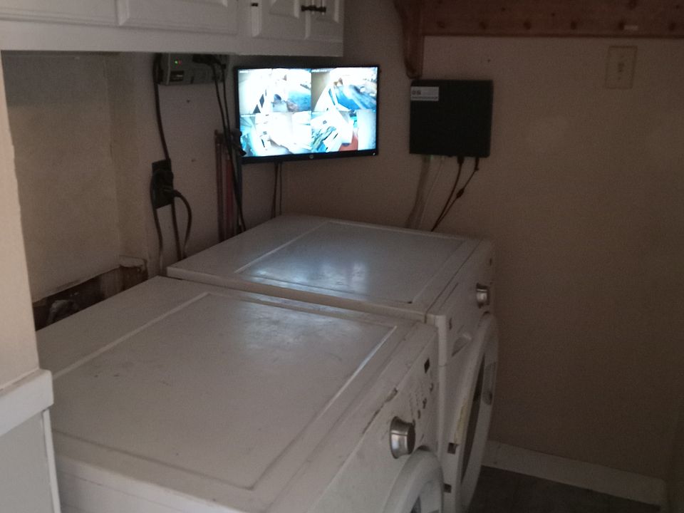 washer, dryer, and security cameras
