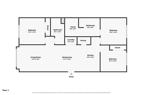 Floor plan 3-Bed 2-Bath Condo