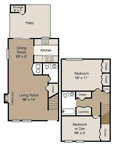 Floor plan 2bed/1.5 Bath TH