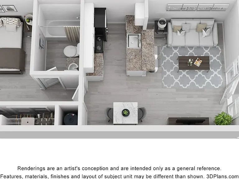 A 3D floor plan rendering of The Beam.