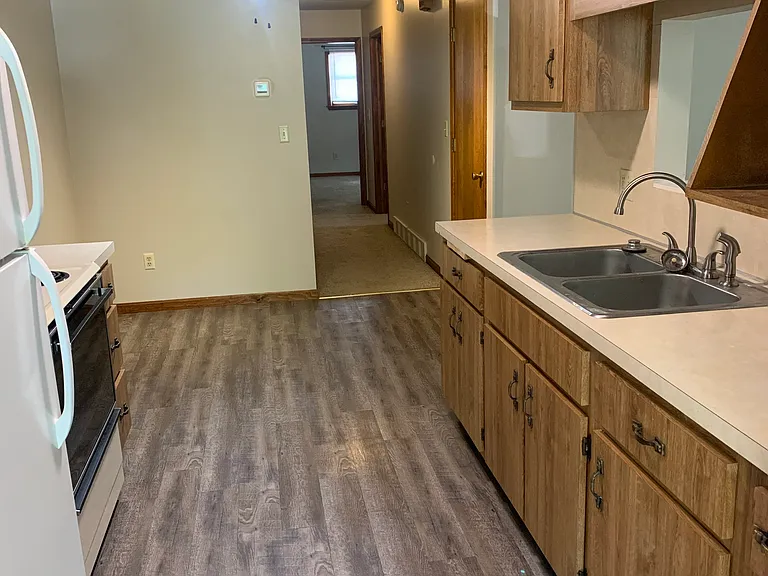 Kitchen showing dine-in eating area