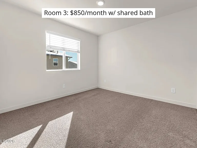 Room 3: $850/month w/ shared bath
- Utilities included
- Bathroom shared with 1 other roommate
- 2nd floor