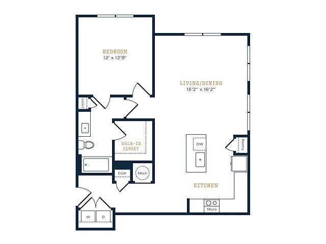 Floor plan 1 Bed, 1 Bath C