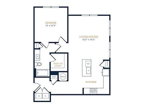 Floor plan 1 Bed, 1 Bath C