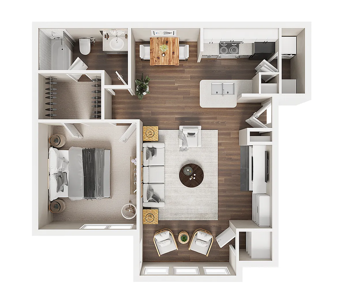 Floor plan 1 BR x 1 BA with Washer/Dryer B