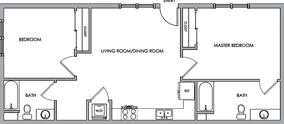 2D Floor Plan Rendering - Two-Bedroom, Two-Bathroom | Option 3 2D Floor Plan Rendering - Two-Bedroom, Two-Bathroom | Option 3