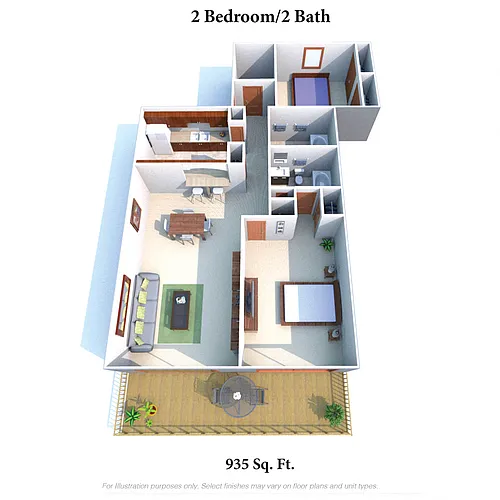 Floor plan Two Bedroom Two Bath - 935SqFt