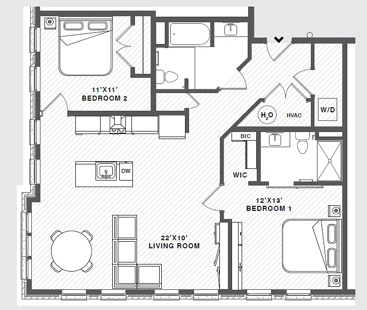 Floor plan Premier 2 Bedroom, 2 Bathroom