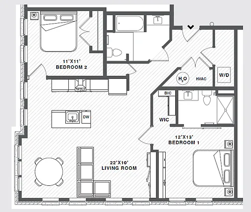 Floor plan Premier 2 Bedroom, 2 Bathroom