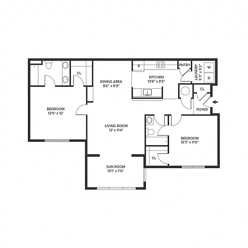 Floor plan 2BR 2BA (1183 SF)