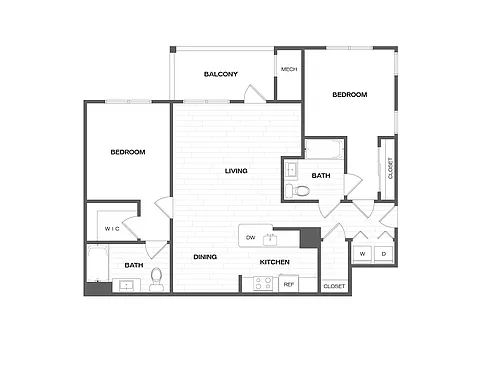 Floor plan 2 Bed/2 Bath-B1
